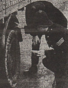 Police examine the lorry that struck Mike. 1949